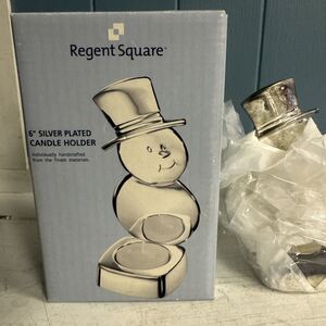 Regent Square 6" Silver Plated Christmas Tree Candle Holder with Candle‎ SNOWMAN